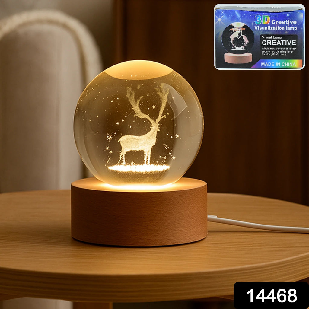Crystal Ball Night Light – Engraved Glass with Wood Base