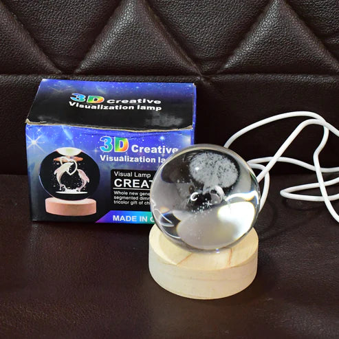 Crystal Ball Night Light – Engraved Glass with Wood Base