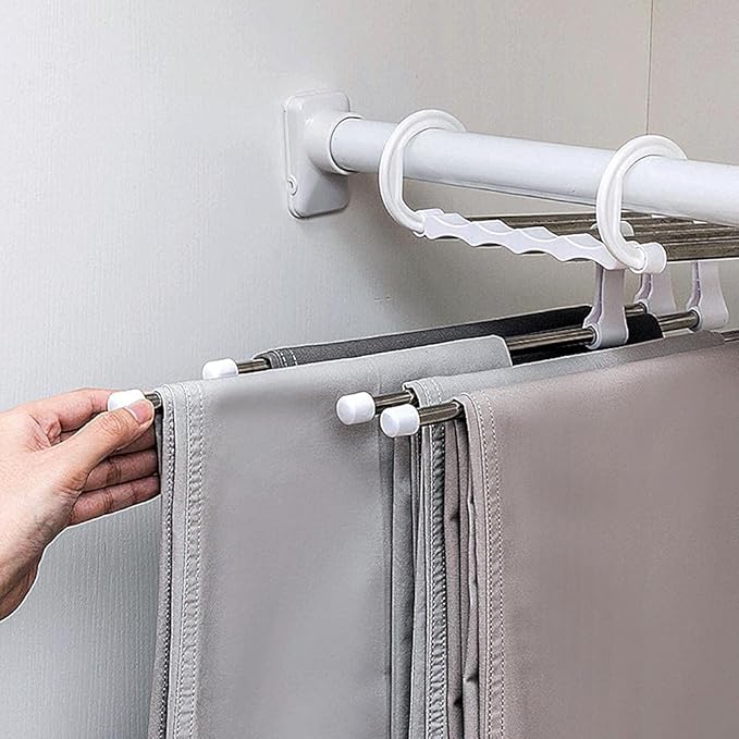 5 in 1 Hanger, Multi-Layer, Multi Purpose, Clothes Hanging Stainless Steel, Folding, Magic Hanger, Non-Slip, Space Saving, Closet Organizer Pack of 1