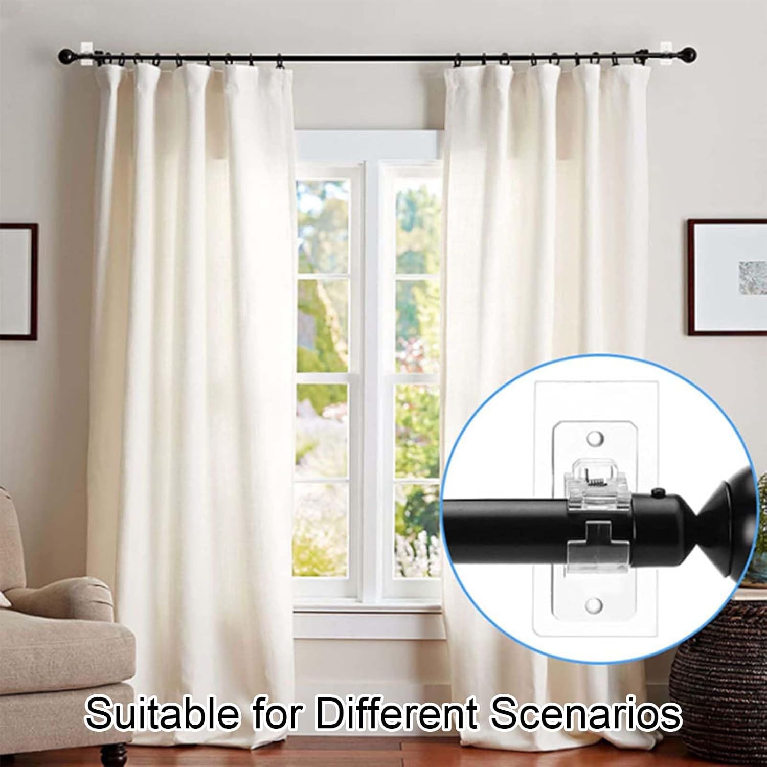 Adjustable Plastic Nail-Free Curtain Rod Clip (Pair)